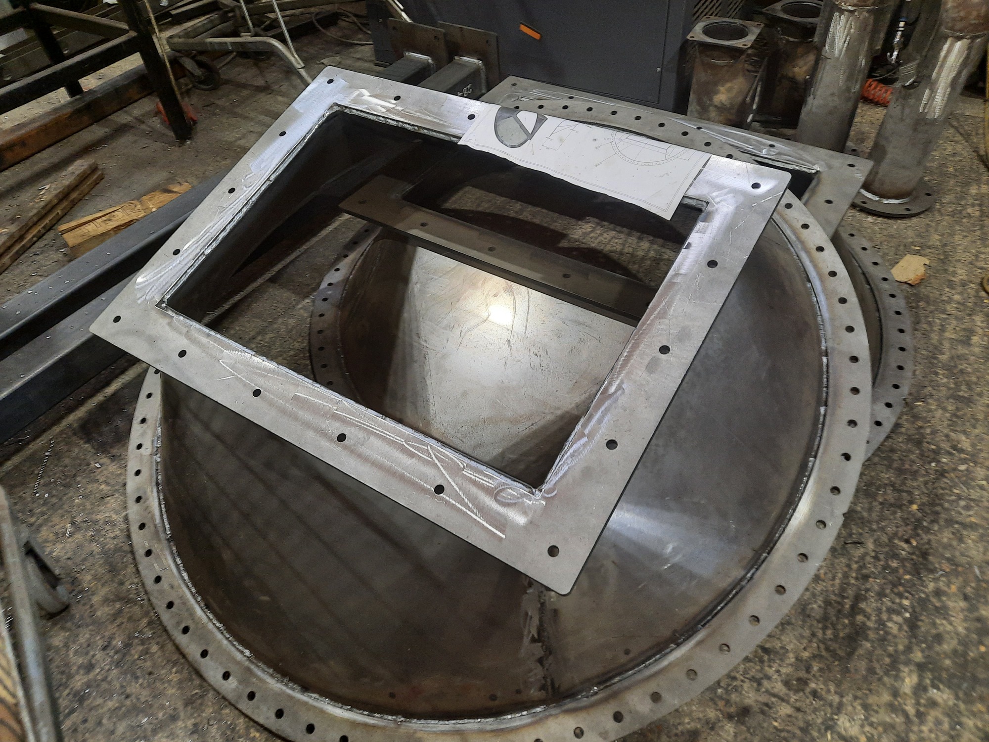 3.5 m diameter x 11m Extraction and vent Stack fabricated in mild steel by Wrightfield
