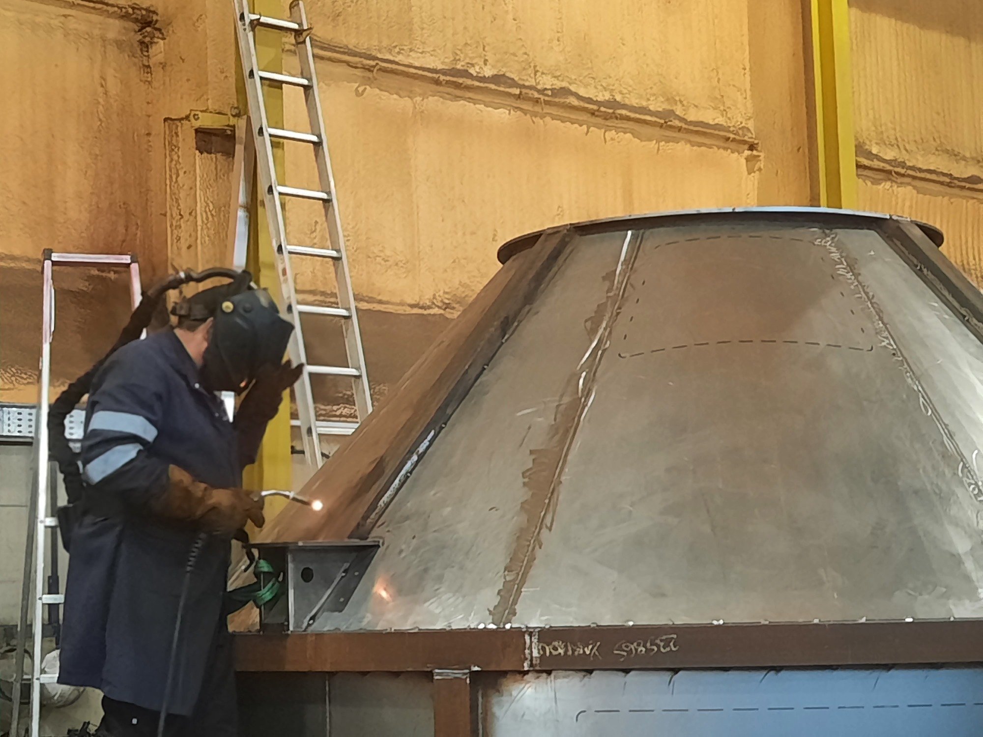 large steel fabrication 3.5 m diameter Extraction Stack fabricated in mild steel by Wrightfield